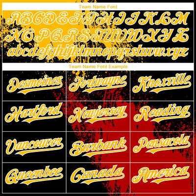 Custom Black Gold Red-White Abstract Brush Stroke 3D Pattern Design Bomber Full-Snap Varsity Letterman Hoodie Jacket