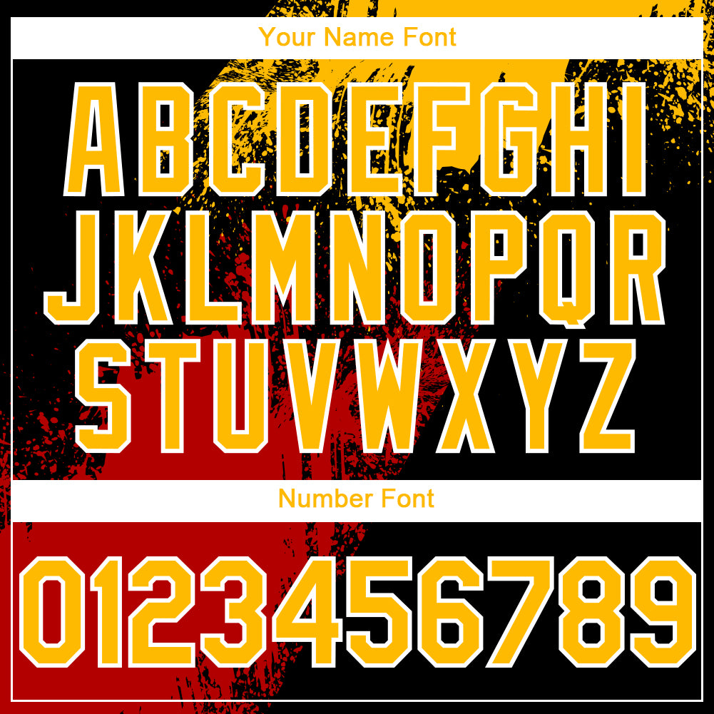 Custom Black Gold Red-White Abstract Brush Stroke 3D Pattern Design Bomber Full-Snap Varsity Letterman Hoodie Jacket