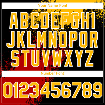 Custom Black Gold Red-White Abstract Brush Stroke 3D Pattern Design Bomber Full-Snap Varsity Letterman Hoodie Jacket