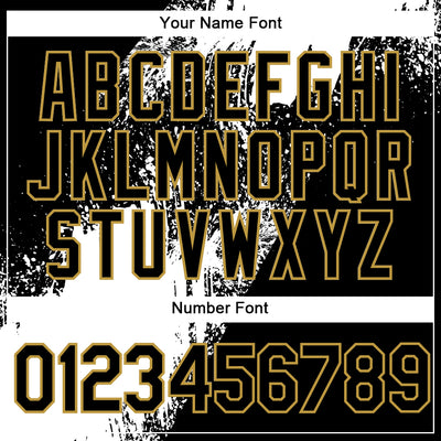 Custom Black White-Old Gold Abstract Brush Stroke 3D Pattern Design Bomber Full-Snap Varsity Letterman Hoodie Jacket