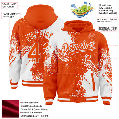 Custom Orange White Abstract Brush Stroke 3D Pattern Design Bomber Full-Snap Varsity Letterman Hoodie Jacket