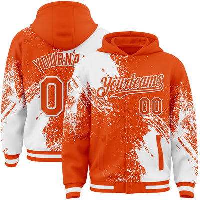 Custom Orange White Abstract Brush Stroke 3D Pattern Design Bomber Full-Snap Varsity Letterman Hoodie Jacket