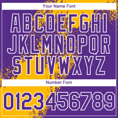 Custom Purple Gold-White Abstract Brush Stroke 3D Pattern Design Bomber Full-Snap Varsity Letterman Hoodie Jacket