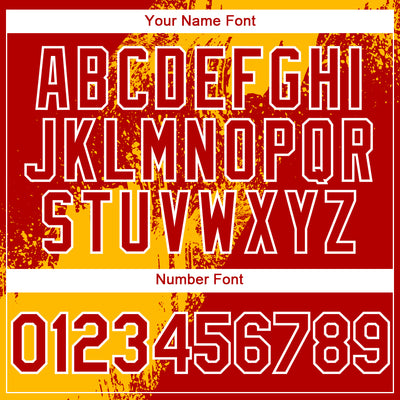 Custom Red Gold-White Abstract Brush Stroke 3D Pattern Design Bomber Full-Snap Varsity Letterman Hoodie Jacket