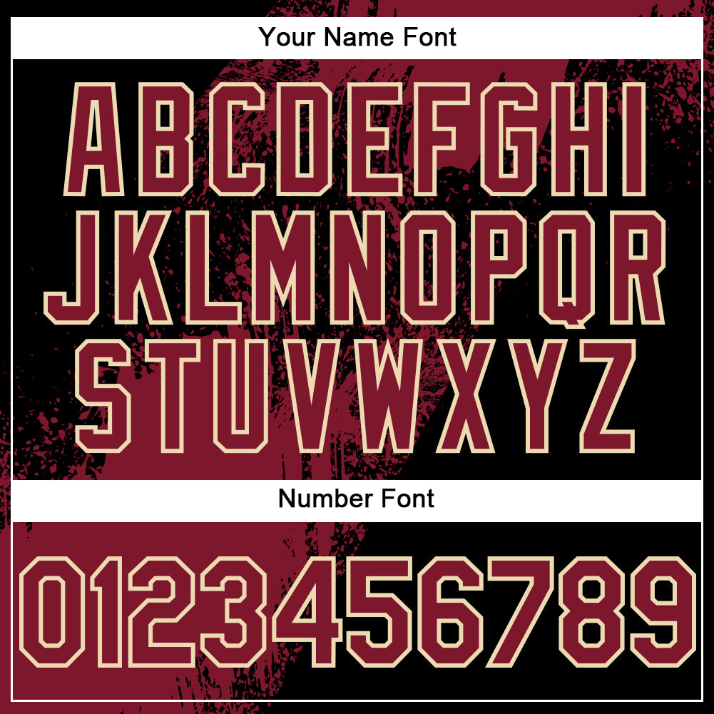 Custom Black Crimson City Cream-Cream Abstract Brush Stroke 3D Pattern Design Bomber Full-Snap Varsity Letterman Hoodie Jacket