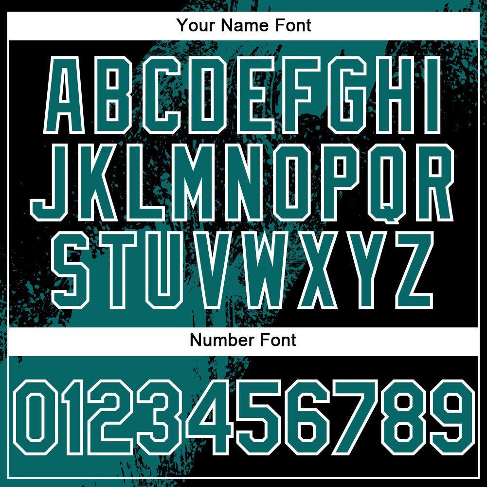 Custom Black Teal-White Abstract Brush Stroke 3D Pattern Design Bomber Full-Snap Varsity Letterman Hoodie Jacket