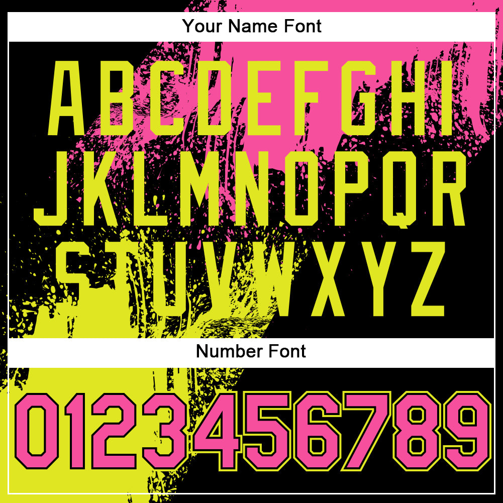 Custom Black Pink Neon Yellow-White Abstract Brush Stroke 3D Pattern Design Bomber Full-Snap Varsity Letterman Hoodie Jacket