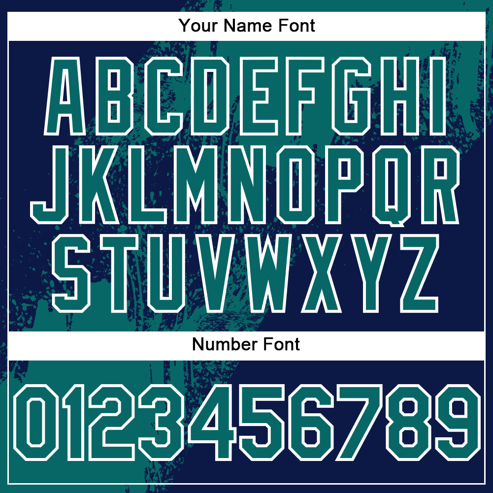 Custom Navy Teal-White Abstract Brush Stroke 3D Pattern Design Bomber Full-Snap Varsity Letterman Hoodie Jacket