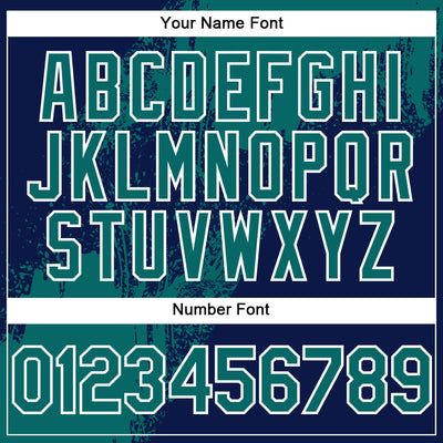 Custom Navy Teal-White Abstract Brush Stroke 3D Pattern Design Bomber Full-Snap Varsity Letterman Hoodie Jacket