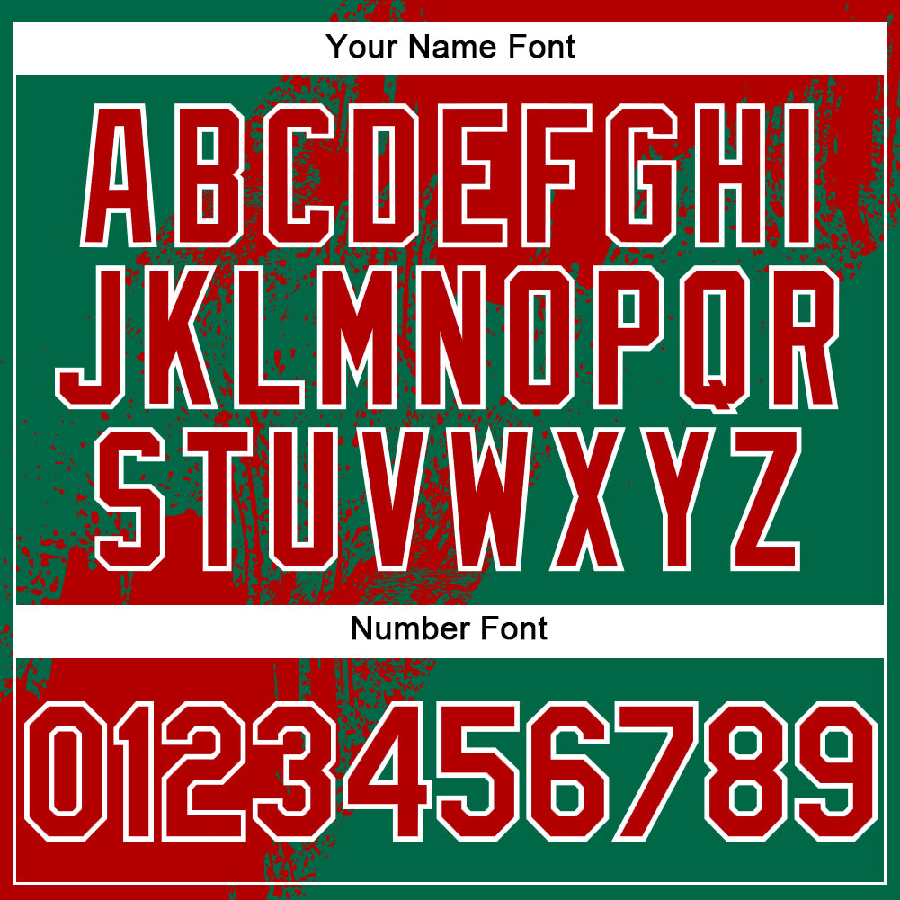 Custom Kelly Green Red-White Abstract Brush Stroke 3D Pattern Design Bomber Full-Snap Varsity Letterman Hoodie Jacket