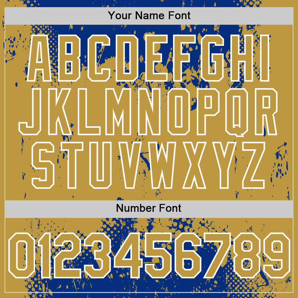 Custom Royal Old Gold-White Splash Art 3D Pattern Design Bomber Full-Snap Varsity Letterman Hoodie Jacket