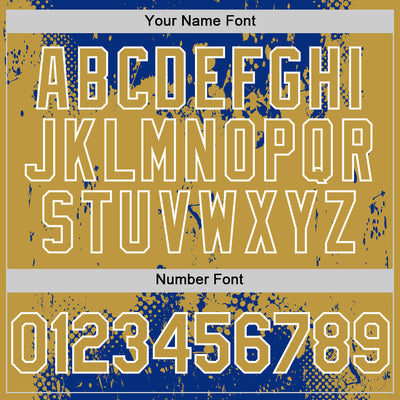 Custom Royal Old Gold-White Splash Art 3D Pattern Design Bomber Full-Snap Varsity Letterman Hoodie Jacket