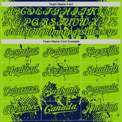 Custom Navy Neon Green Splash Art 3D Pattern Design Bomber Full-Snap Varsity Letterman Hoodie Jacket