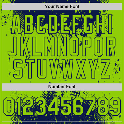 Custom Navy Neon Green Splash Art 3D Pattern Design Bomber Full-Snap Varsity Letterman Hoodie Jacket