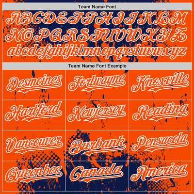 Custom Navy Orange-White Splash Art 3D Pattern Design Bomber Full-Snap Varsity Letterman Hoodie Jacket