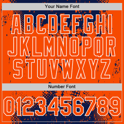 Custom Navy Orange-White Splash Art 3D Pattern Design Bomber Full-Snap Varsity Letterman Hoodie Jacket