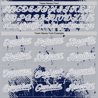 Custom Navy Gray-White Splash Art 3D Pattern Design Bomber Full-Snap Varsity Letterman Hoodie Jacket