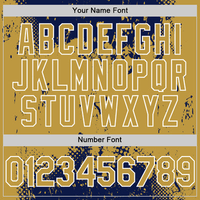 Custom Navy Old Gold-White Splash Art 3D Pattern Design Bomber Full-Snap Varsity Letterman Hoodie Jacket