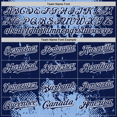 Custom Light Blue Navy-White Splash Art 3D Pattern Design Bomber Full-Snap Varsity Letterman Hoodie Jacket