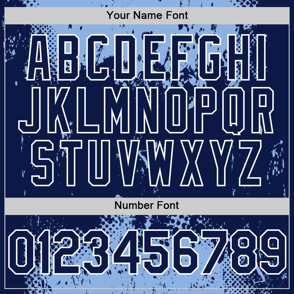 Custom Light Blue Navy-White Splash Art 3D Pattern Design Bomber Full-Snap Varsity Letterman Hoodie Jacket