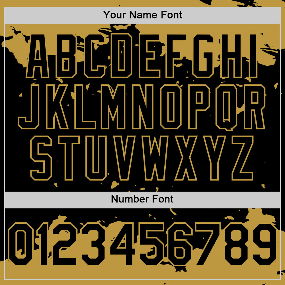 Custom Black Old Gold Splash Art 3D Pattern Design Bomber Full-Snap Varsity Letterman Hoodie Jacket