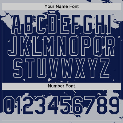 Custom Navy Gray-White Splash Art 3D Pattern Design Bomber Full-Snap Varsity Letterman Hoodie Jacket