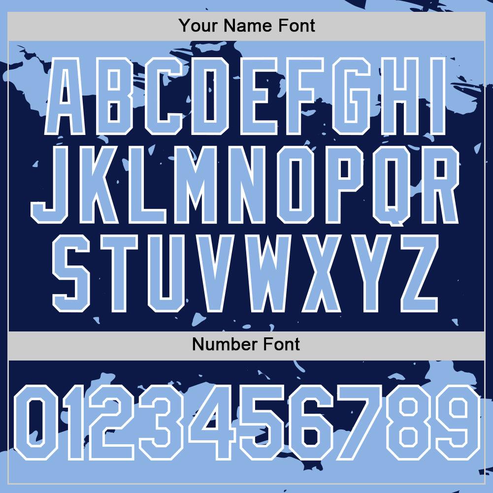 Custom Navy Light Blue-White Splash Art 3D Pattern Design Bomber Full-Snap Varsity Letterman Hoodie Jacket