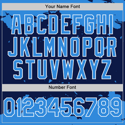 Custom Navy Powder Blue-White Splash Art 3D Pattern Design Bomber Full-Snap Varsity Letterman Hoodie Jacket