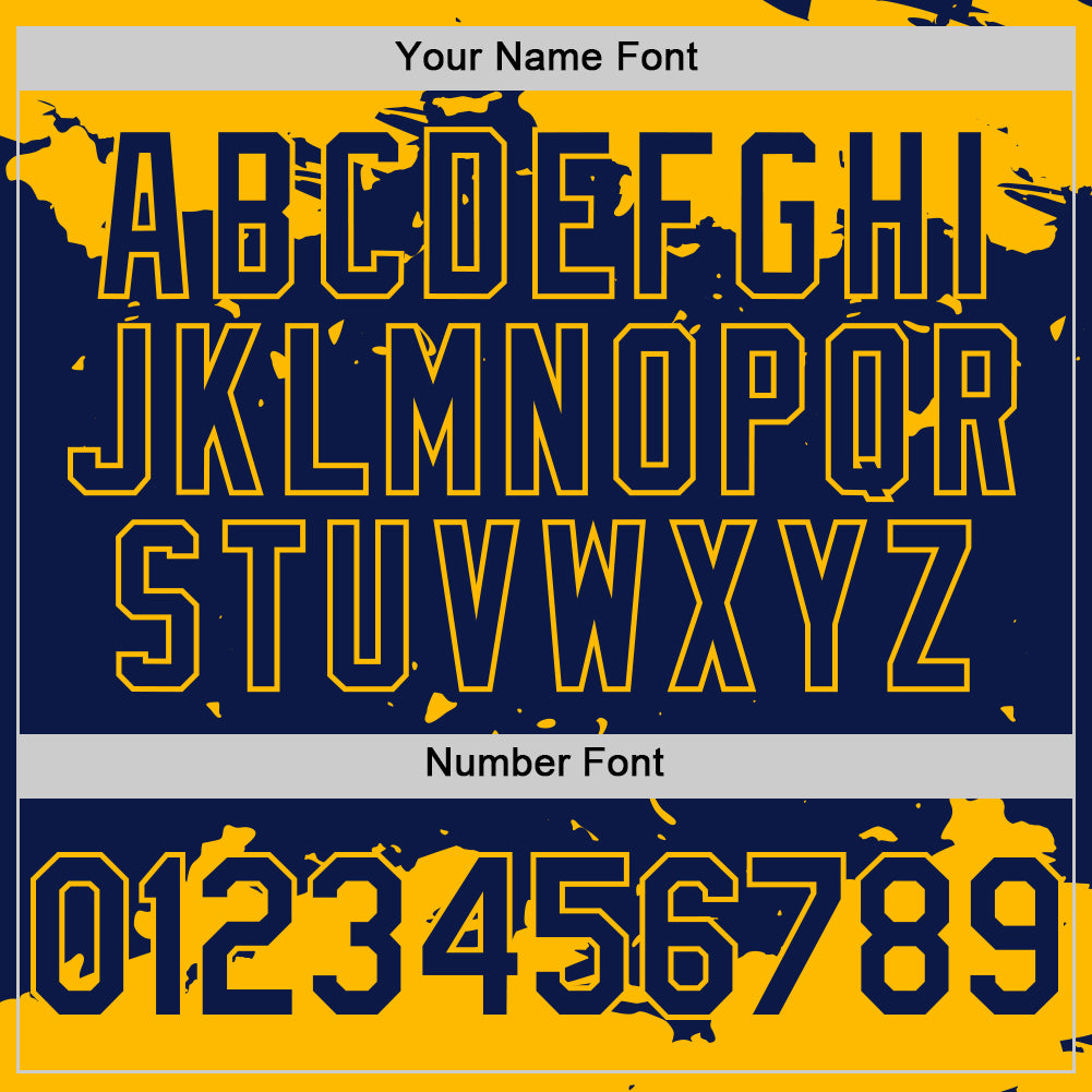 Custom Navy Gold Splash Art 3D Pattern Design Bomber Full-Snap Varsity Letterman Hoodie Jacket