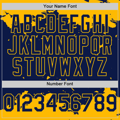 Custom Navy Gold Splash Art 3D Pattern Design Bomber Full-Snap Varsity Letterman Hoodie Jacket