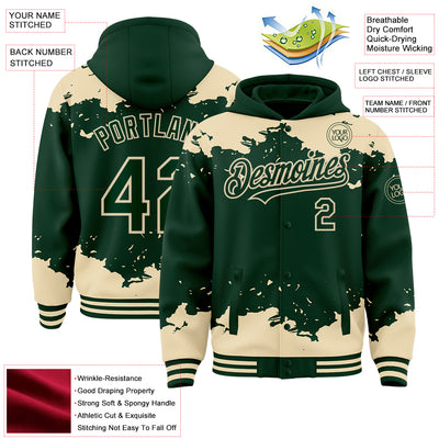 Custom Green Cream Splash Art 3D Pattern Design Bomber Full-Snap Varsity Letterman Hoodie Jacket