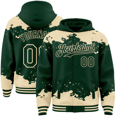 Custom Green Cream Splash Art 3D Pattern Design Bomber Full-Snap Varsity Letterman Hoodie Jacket