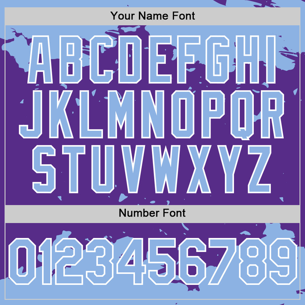 Custom Purple Light Blue-White Splash Art 3D Pattern Design Bomber Full-Snap Varsity Letterman Hoodie Jacket