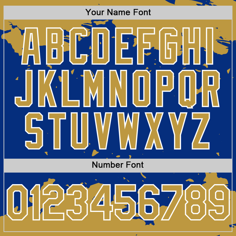 Custom Royal Old Gold-White Splash Art 3D Pattern Design Bomber Full-Snap Varsity Letterman Hoodie Jacket