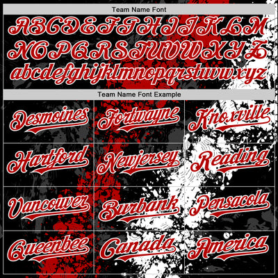 Custom Black Red-White Splash Art 3D Pattern Design Bomber Full-Snap Varsity Letterman Hoodie Jacket