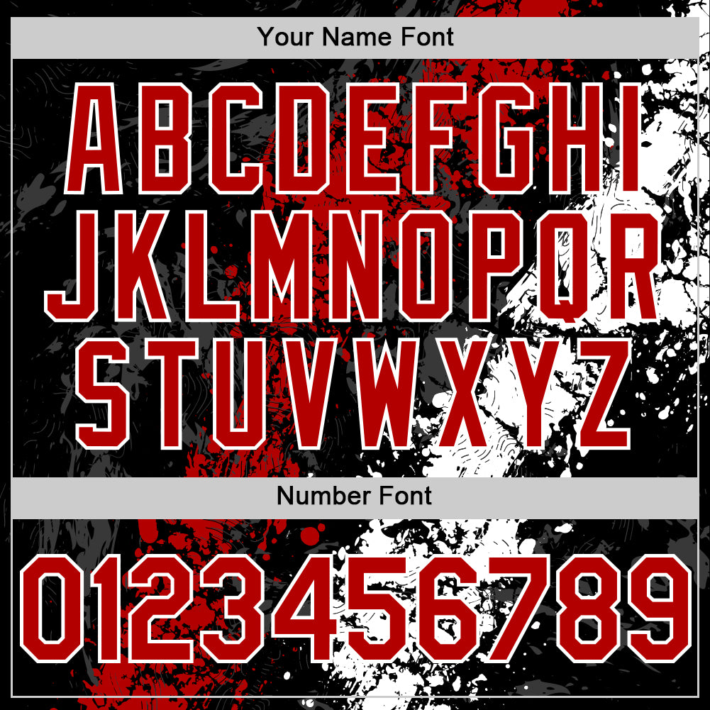 Custom Black Red-White Splash Art 3D Pattern Design Bomber Full-Snap Varsity Letterman Hoodie Jacket