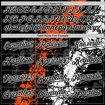 Custom Black Orange-White Splash Art 3D Pattern Design Bomber Full-Snap Varsity Letterman Hoodie Jacket