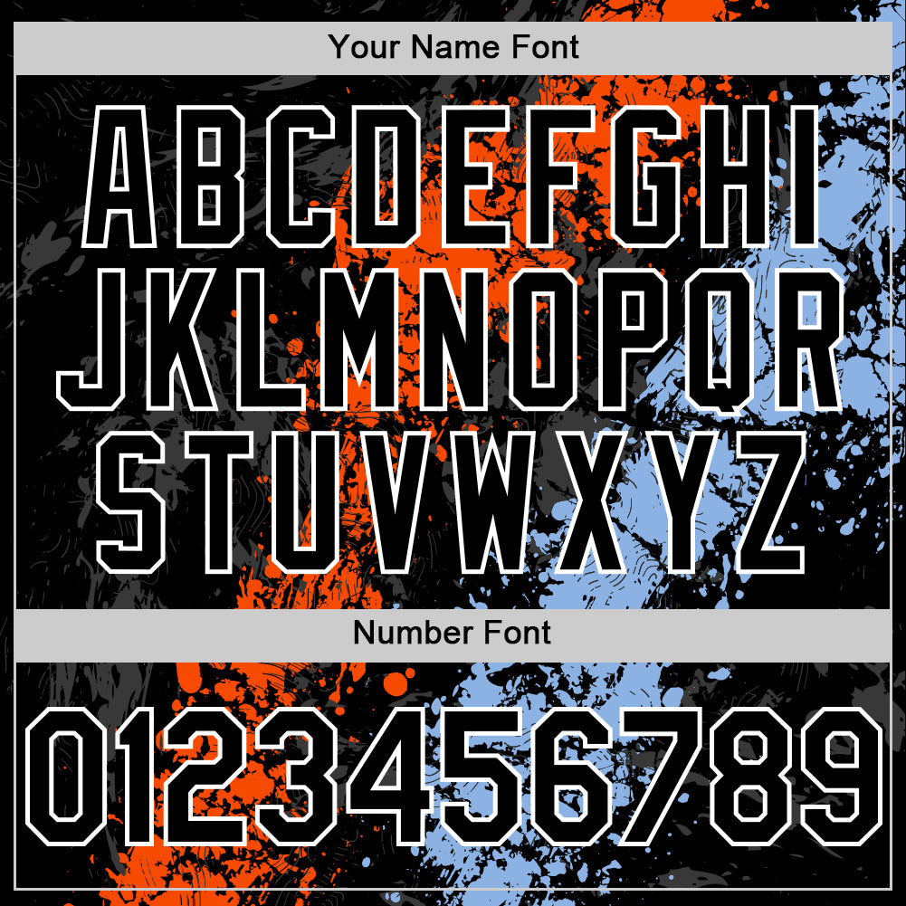 Custom Black Orange Light Blue-White Splash Art 3D Pattern Design Bomber Full-Snap Varsity Letterman Hoodie Jacket