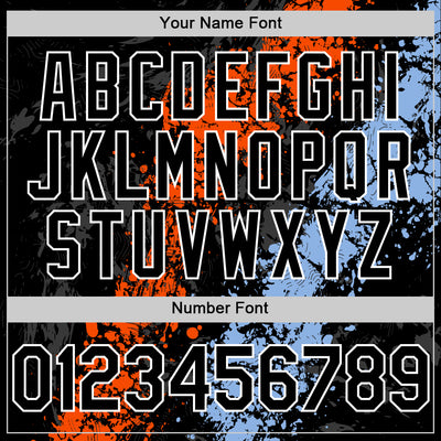 Custom Black Orange Light Blue-White Splash Art 3D Pattern Design Bomber Full-Snap Varsity Letterman Hoodie Jacket