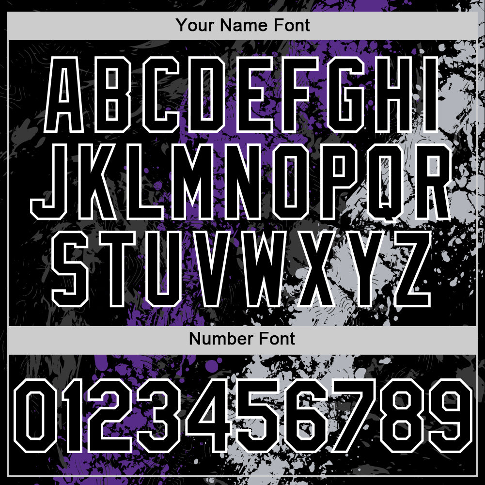 Custom Black Purple Gray-White Splash Art 3D Pattern Design Bomber Full-Snap Varsity Letterman Hoodie Jacket