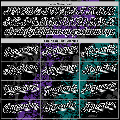 Custom Black Purple Teal-White Splash Art 3D Pattern Design Bomber Full-Snap Varsity Letterman Hoodie Jacket
