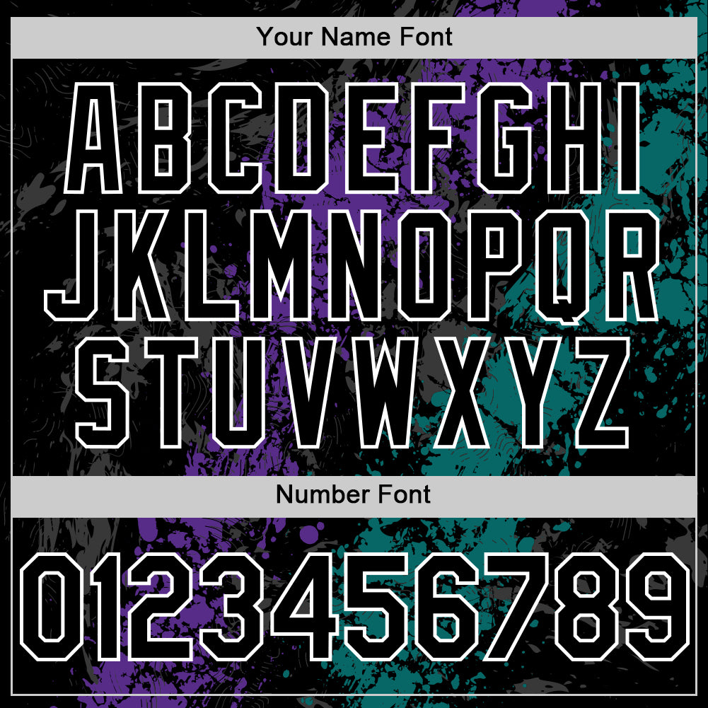 Custom Black Purple Teal-White Splash Art 3D Pattern Design Bomber Full-Snap Varsity Letterman Hoodie Jacket