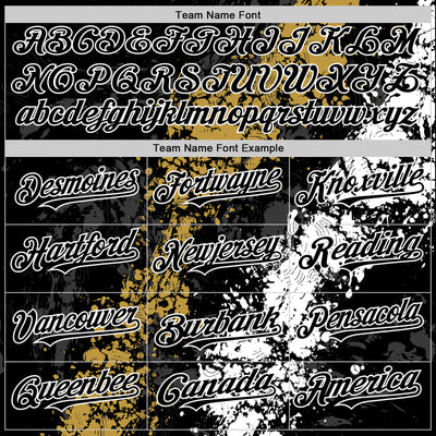 Custom Black Old Gold-White Splash Art 3D Pattern Design Bomber Full-Snap Varsity Letterman Hoodie Jacket