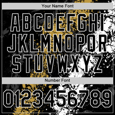 Custom Black Old Gold-White Splash Art 3D Pattern Design Bomber Full-Snap Varsity Letterman Hoodie Jacket