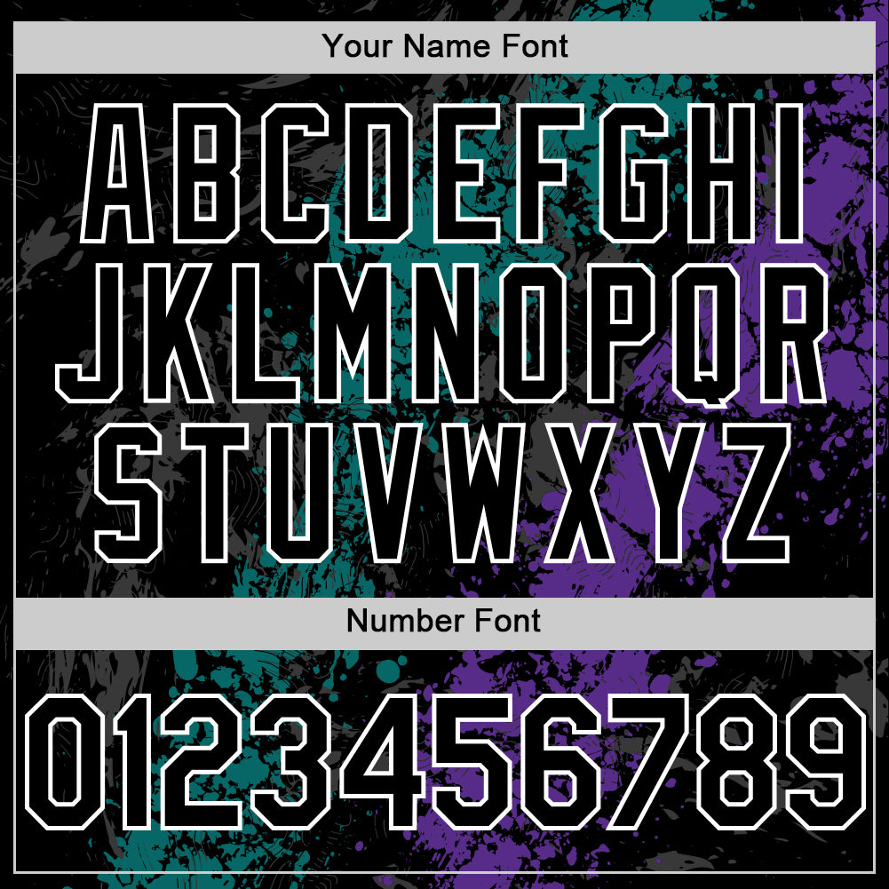 Custom Black Teal Purple-White Splash Art 3D Pattern Design Bomber Full-Snap Varsity Letterman Hoodie Jacket