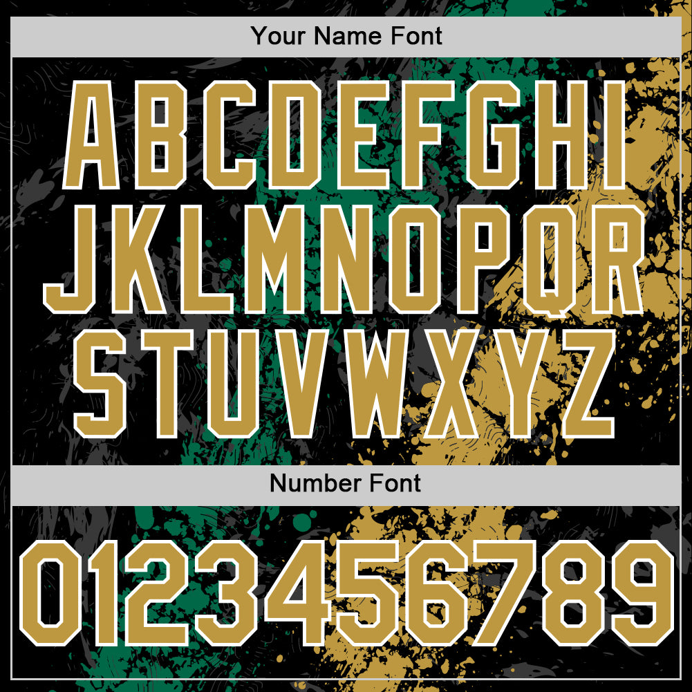 Custom Black Old Gold Kelly Green-White Splash Art 3D Pattern Design Bomber Full-Snap Varsity Letterman Hoodie Jacket