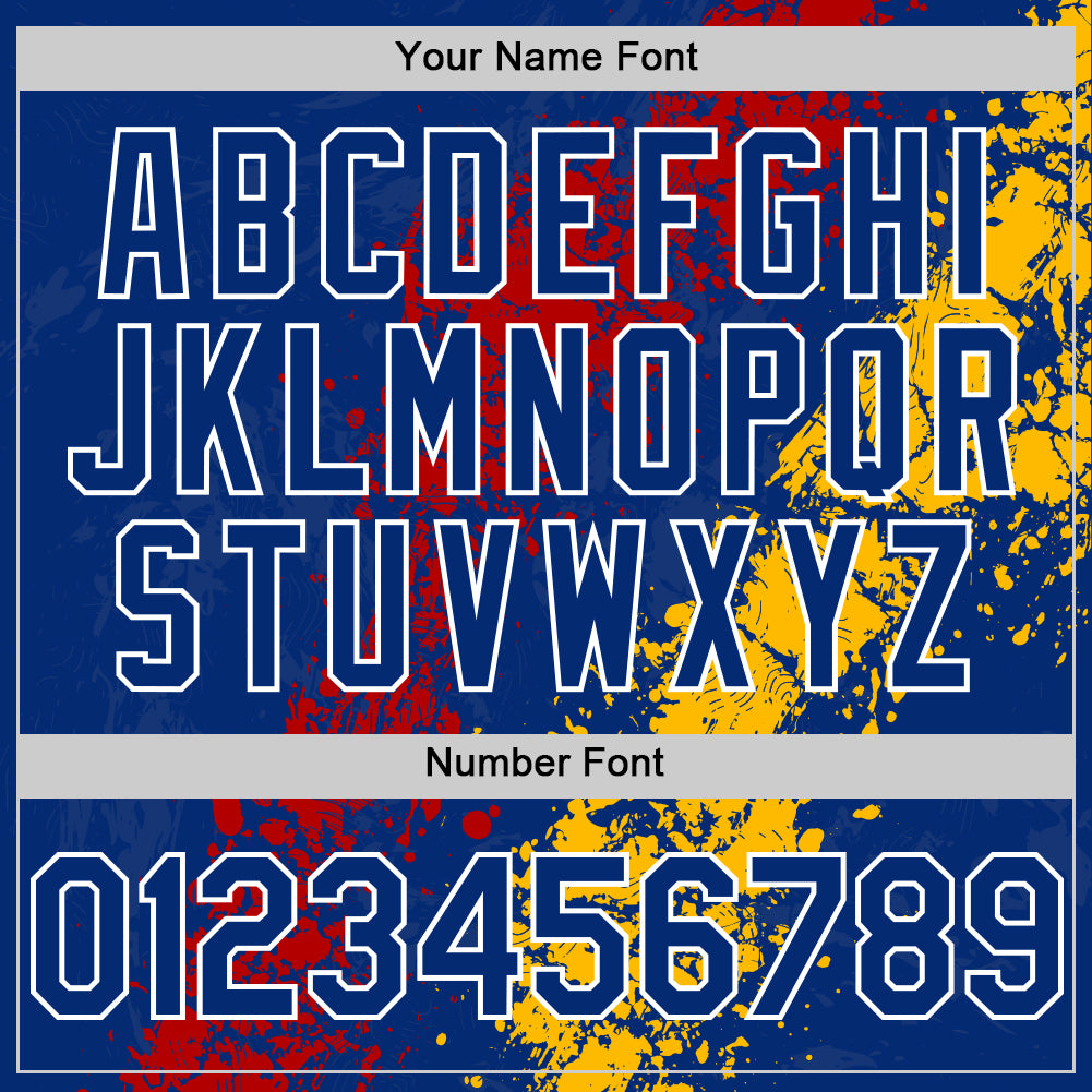 Custom Royal Red Gold-White Splash Art 3D Pattern Design Bomber Full-Snap Varsity Letterman Hoodie Jacket