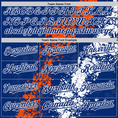 Custom Royal Orange-White Splash Art 3D Pattern Design Bomber Full-Snap Varsity Letterman Hoodie Jacket