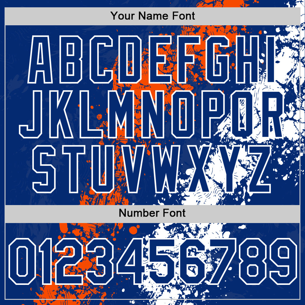 Custom Royal Orange-White Splash Art 3D Pattern Design Bomber Full-Snap Varsity Letterman Hoodie Jacket