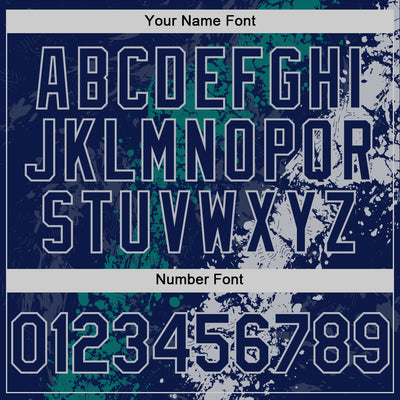 Custom Navy Teal-Gray Splash Art 3D Pattern Design Bomber Full-Snap Varsity Letterman Hoodie Jacket